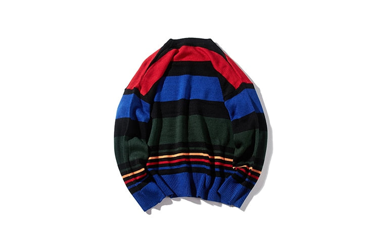 Youth Men Korean Harajuku Sweaters Pullovers 2020 Mens Striped Vintage Streetwear O-Neck Sweater Autumn Oversize Tops