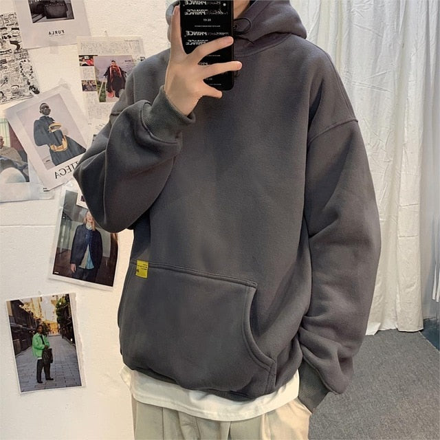 Men Oversized Harajuku Hoodies Sweatshirts 2020 Thick Mens Solid Hip Hop Hoodie Male Korean Fashions Streetwear Clothes