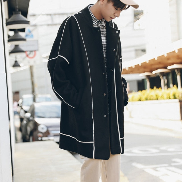 Men Korean Fashions Long Coat 2020 Suede Trench Coat For Mens Striped Oversized Harajuku Overcaot Winter Jacket Coats