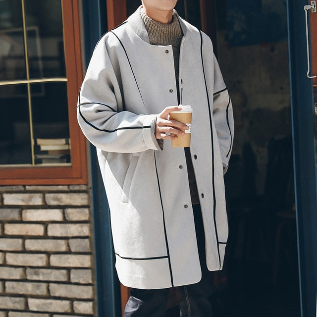 Men Korean Fashions Long Coat 2020 Suede Trench Coat For Mens Striped Oversized Harajuku Overcaot Winter Jacket Coats