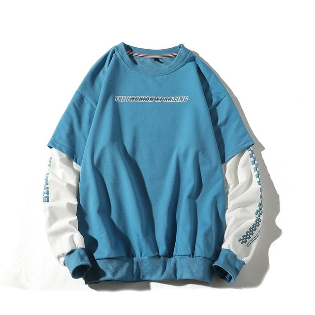 Youth Men Plaid Side Striped Sweatshirts 2020 Pullover Man Fake Two Pieces Harajuku Hoodies Male Japan Hip Hop Clothes