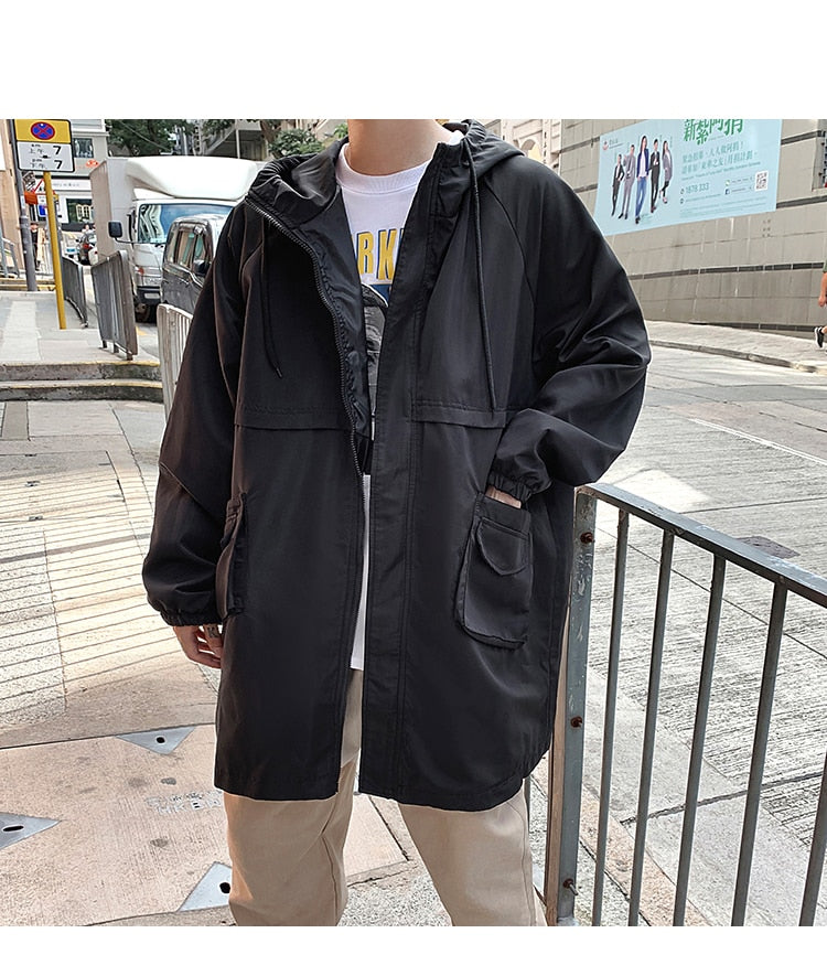 Cross Streetwear Hooded Trench Coat Men 2020 Hip Hop Long Jackets Coats Vintage Black Trench Jacket Punk Windbreaker