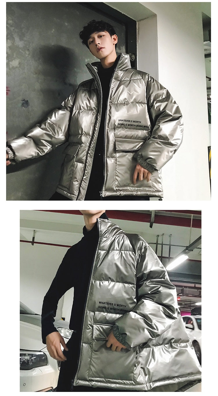 Silver Winter Jacket Men Parkas 2020 Mens Streetwear Thick Coat Windbreaker Korean Puffer Jackets Warm Bubble Coats