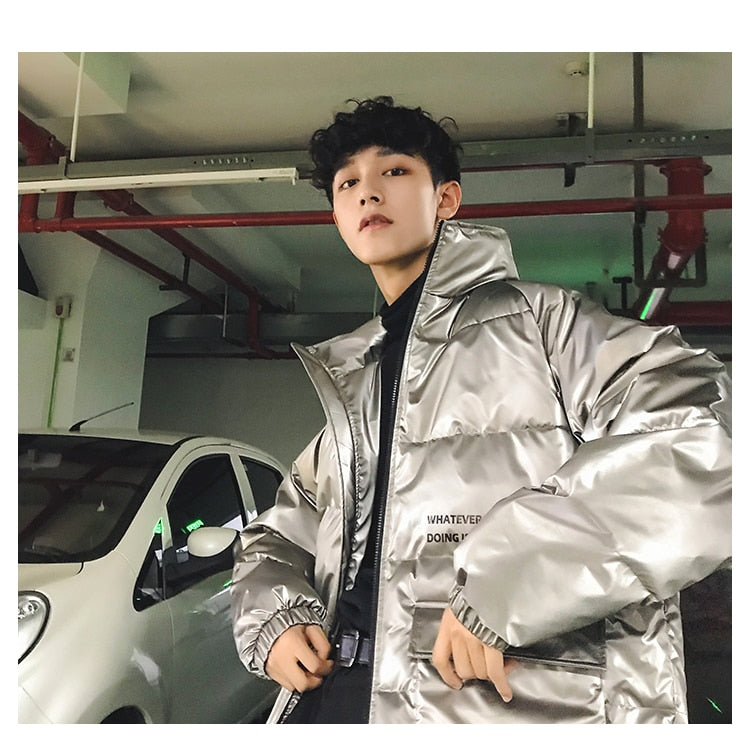 Silver Winter Jacket Men Parkas 2020 Mens Streetwear Thick Coat Windbreaker Korean Puffer Jackets Warm Bubble Coats