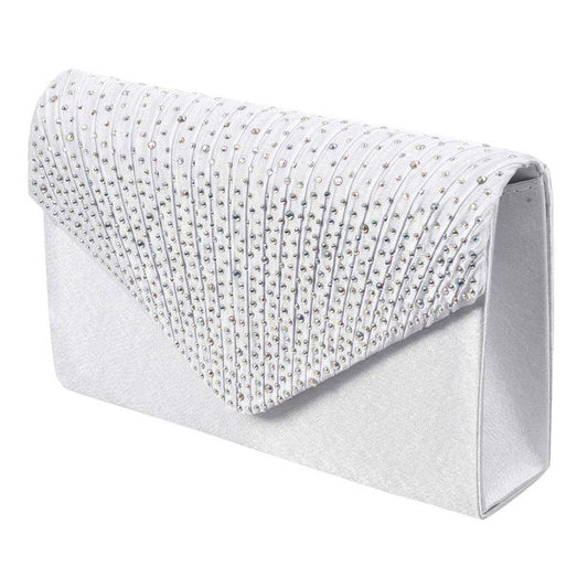 Womens Silk face Diamond Clutches Shoulder Bag Evening Bridal Prom Satchel Chain Handbag(white)