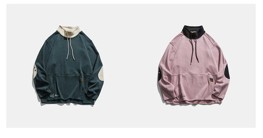 Youth Men Color Block Turtleneck Hoodies 2020 Mens Harajuku Korean Fashions Sweatshirts Man Japanese Streetwear Clothes