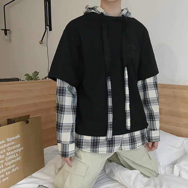 Men Streetwear Plaid Hooded Hoodies 2020 Man Patchwork Embroidery Harajuku Sweatshirts Male Hip Hop Fashions Hoodies