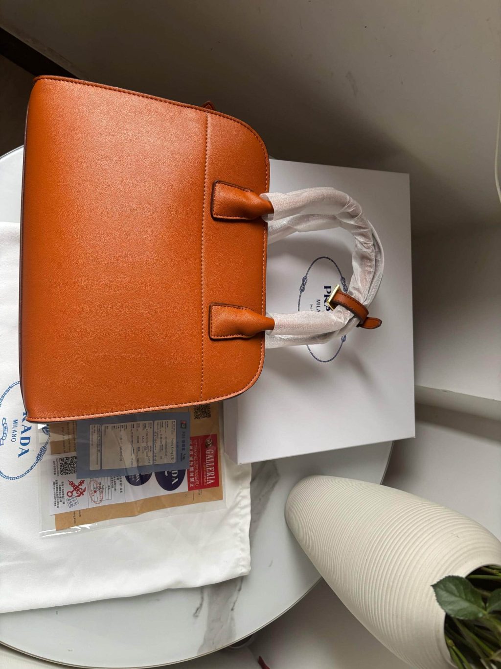 Prada Medium Leather Tote Bag Dark Orange 32Cm 1Bg517 2Cys F03Bh V Ooo - Image 6