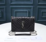 Saint Laurent Envelope Small In Quilted Grain De Poudre Embossed Leather Black Silver 21cm 600195BOW921000 - Image 3