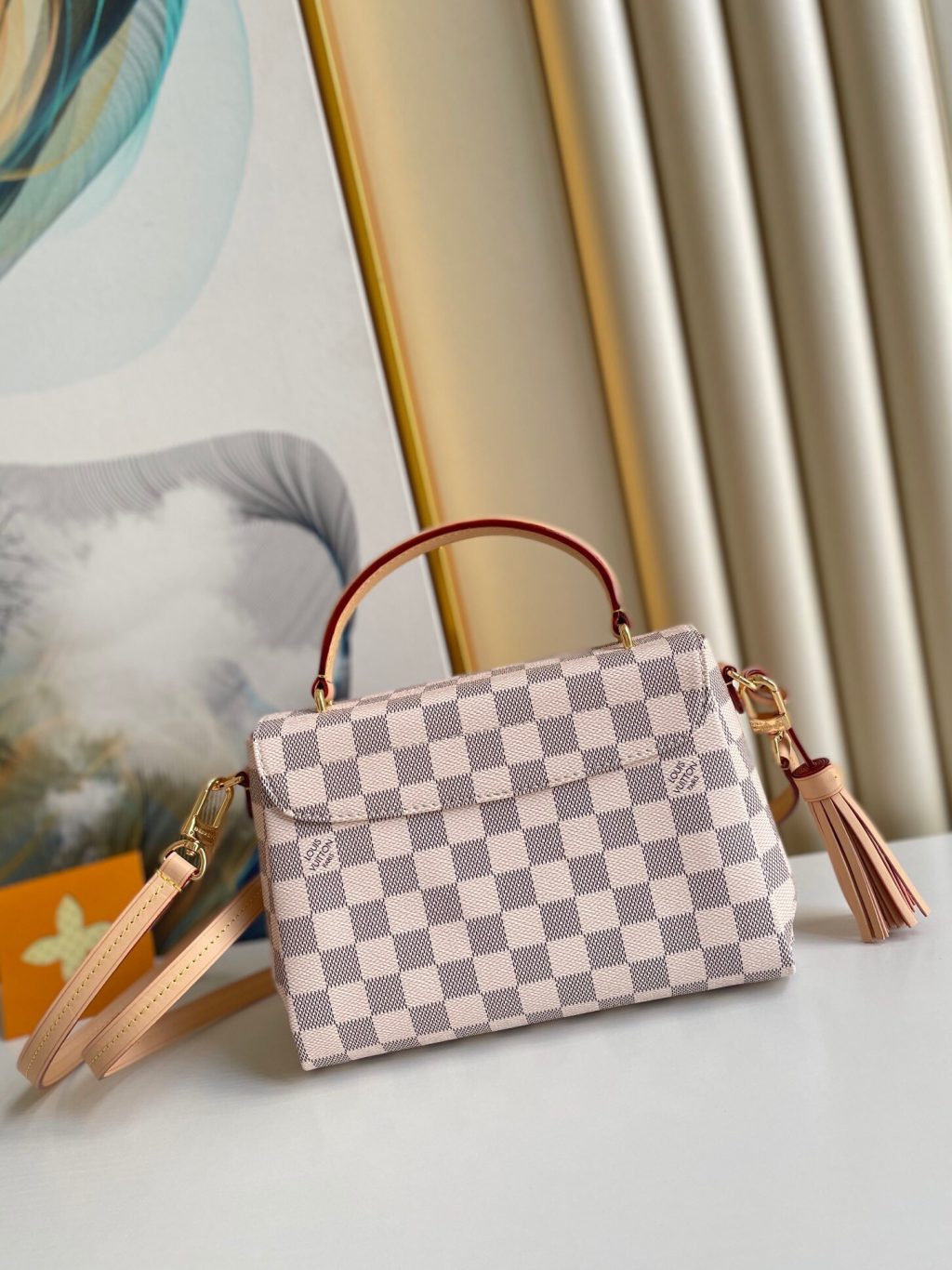 Louis Vuitton Croisette Damier Azur Canvas Top Handle Bag White 25cm N41581 - Image 5