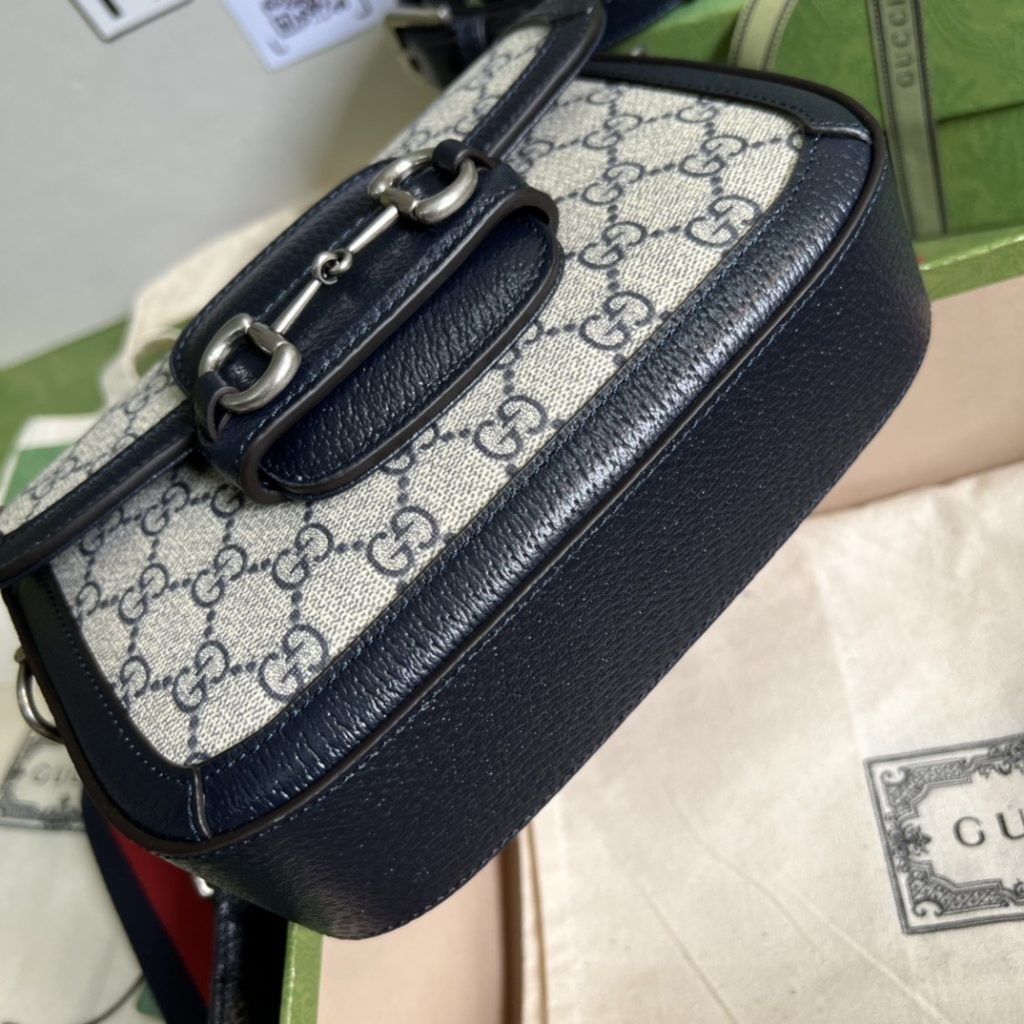 Gucci Horsebit 1955 Small Shoulder Bag GG Supreme Canvas Navy Blue 20cm 658574 96IWN 4076 - Image 6