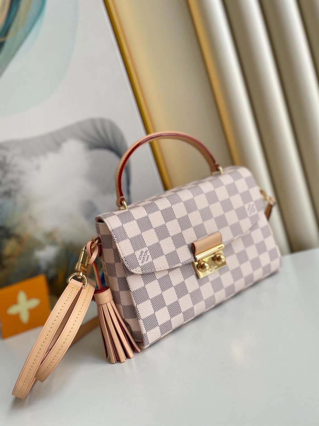 Louis Vuitton Croisette Damier Azur Canvas Top Handle Bag White 25cm N41581 - Image 4