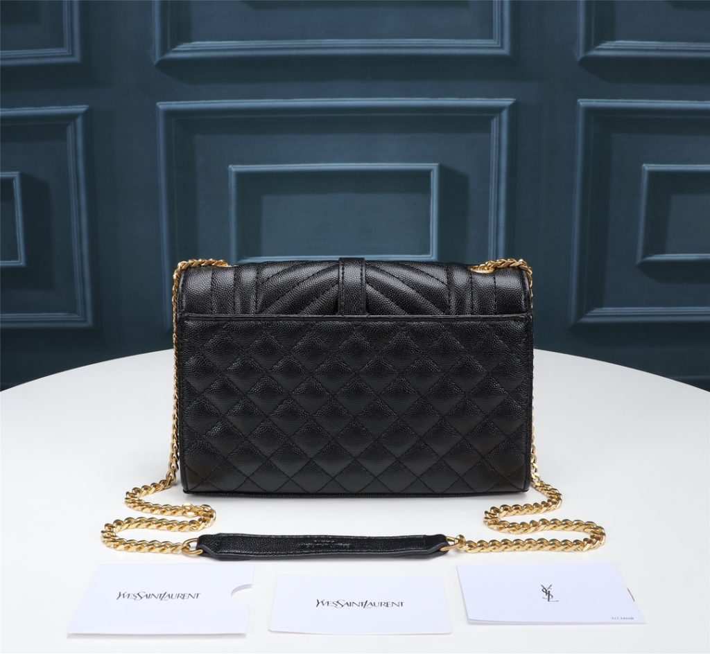Saint Laurent Envelope Small In Quilted Grain De Poudre Embossed Leather Gold Black 21Cm 600195Bow911000 - Image 4