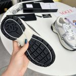 Chanel 23C Silver Metallic Cc Logo Lace Up Flat Runner Trainer Sneaker White G39792 Y56368 K5451 - Image 6