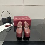 Gucci Women Platform Mule With Horsebit Red Leather ‎835315 Aadcw 6207 - Image 5