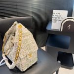 Chanel 25 Small Handbag Tweed And Gold Tone Metal Khaki 26cm AS5293 B21178 NR774 - Image 7