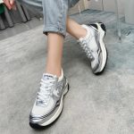 Chanel 23C Silver Metallic Cc Logo Lace Up Flat Runner Trainer Sneaker White G39792 Y56368 K5451 - Image 8