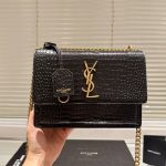 Saint Laurent Sunset Medium In Crocodile Embossed Leather Black 22cm 442906dnd0j1000 - Image 9