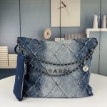 Chanel 22 Handbag Washed Denim Silver Tone Metal Blue 41Cm AS3261 B10439 NM981 - Image 3