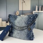 Chanel 22 Handbag Washed Denim Silver Tone Metal Blue 41Cm AS3261 B10439 NM981 - Image 4