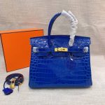 Hermes Birkin 30 Crocodile Gold Toned Hardware Dark Blue - Image 3