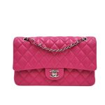 Chanel Classic Medium Flap Bag With Silver Hardware Dark Pink 25cm