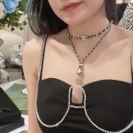 Chanel CC Necklace Leather Chain Pearl Crystal Drop Choker Gold Tone Black - Image 9