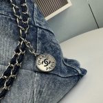 Chanel 22 Handbag Washed Denim Silver Tone Metal Blue 41Cm AS3261 B10439 NM981 - Image 7