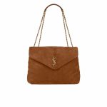 Saint Laurent Cinnamon Loulou Large Chain Bag In Suede Brown 31Cm