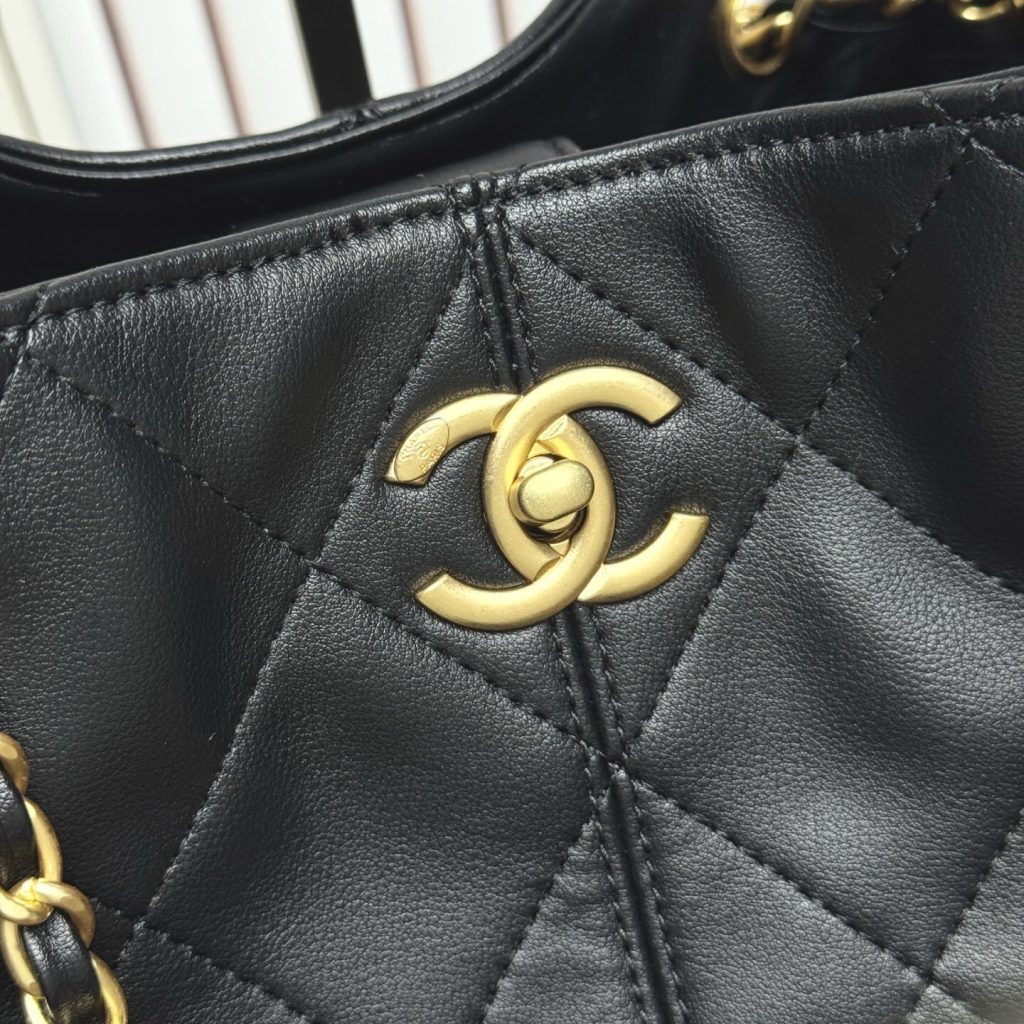 Chanel Shopping Bag Gold Tone Metal Black 33Cm AS5635 B20829 94305 - Image 7