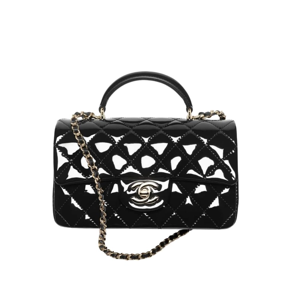 Chanel Classic Mini Bag In Shiny Leather With Handle Black 20Cm - Image 2