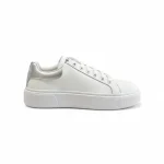 Prada Sneaker In White Leather With Silver Logo