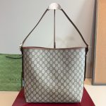 Gucci GG Emblem Medium Bucket Bag Beige And Dark Brown Fabric 29Cm 815103 FAD6L 9758 - Image 7