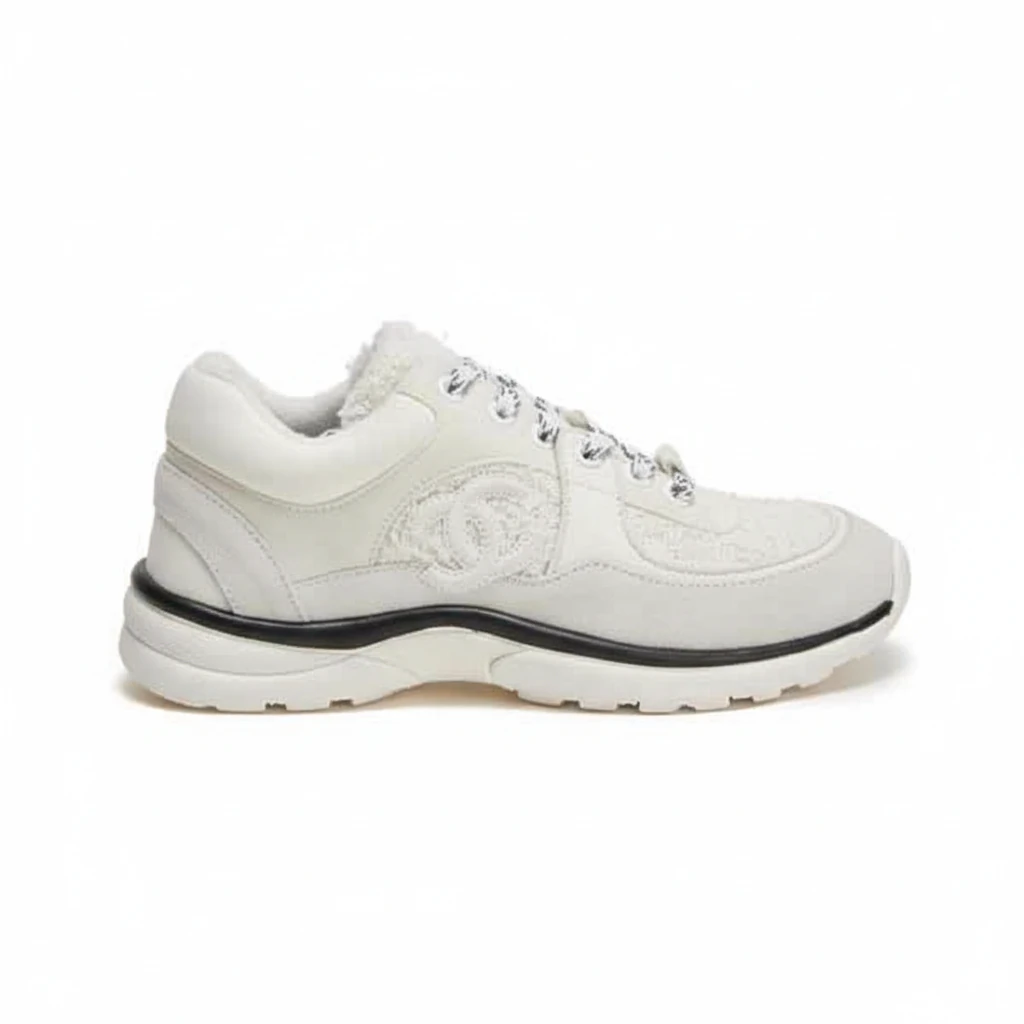 124577-chanel-velour-tweed-cc-sneaker-white-5-side90view Chanel Velour Tweed Cc Sneaker White - Image 1