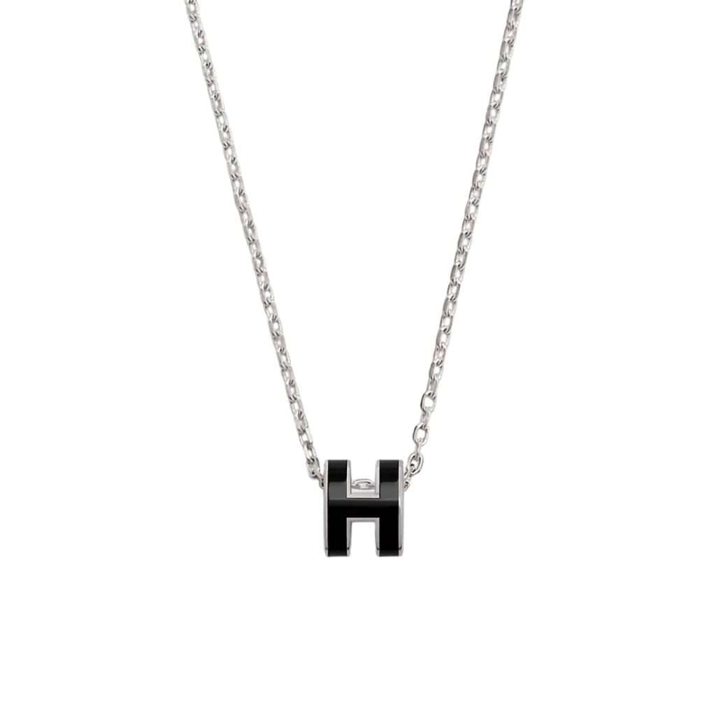 Hermes Mini Pop H Pendant Necklace Black And Silver - Image 2
