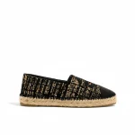 Chanel Metallic Tweed Grosgrain Cc Espadrilles Slip On Gold Black