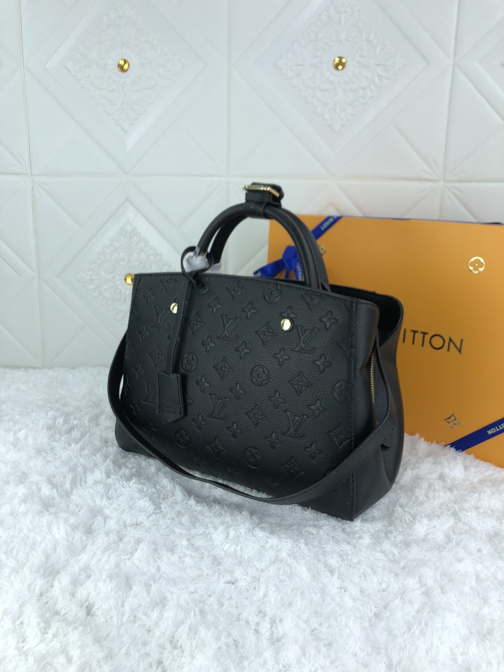 Louis Vuitton Montaigne MM Monogram Empreinte Leather Black 33Cm M41048 - Image 7