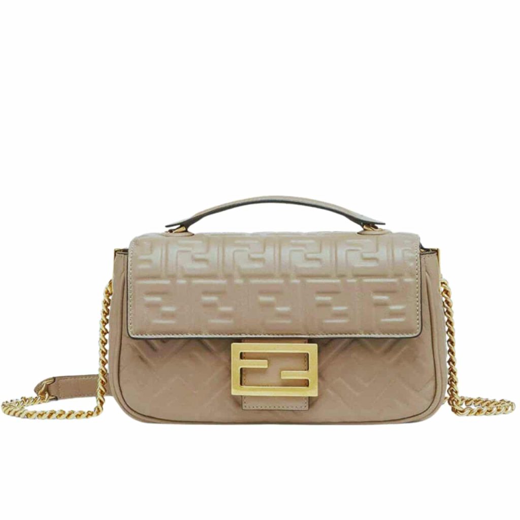 Fendi Baguette Chain Midi Leather Bag Beige With FF Motif 24Cm - Image 2