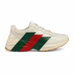 GUCCI REPLICATED RHYTON GREEN AND RED WEB PRINT WHITE LEATHER SNEAKERS