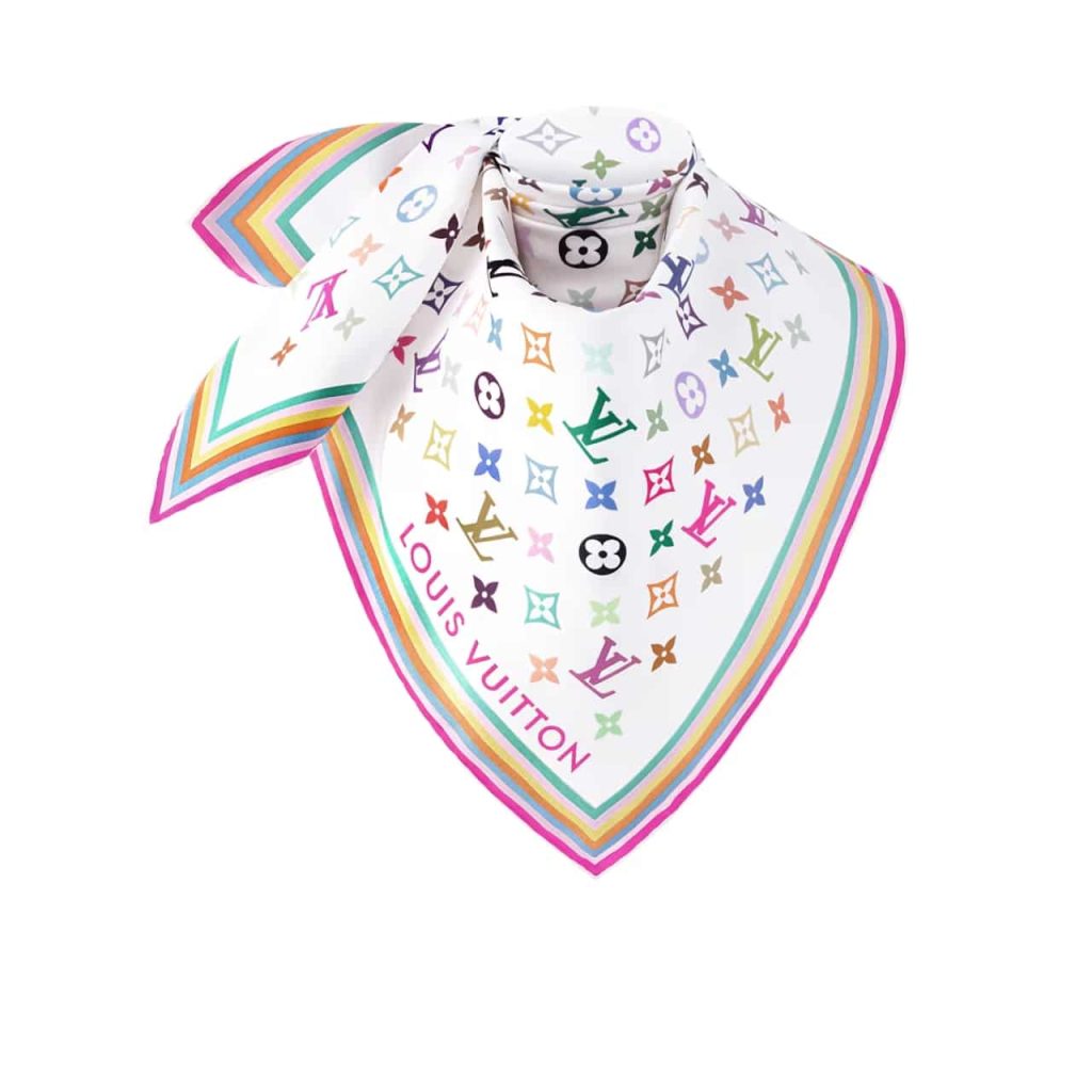 Louis Vuitton x Murakami Monogram Multicolor Scarf White 90Cm M94967 - Image 2
