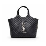 Saint Laurent Icare Shopping Bag In Quilted Silver Hardware Black 40Cm