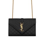 Saint Laurent Envelope Small In Quilted Grain De Poudre Embossed Leather Gold Black 21Cm 600195Bow911000