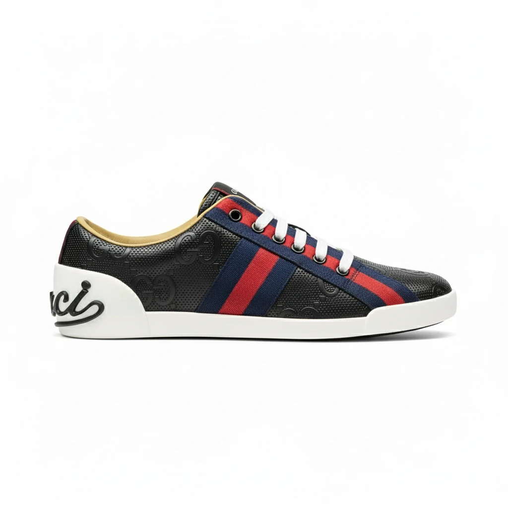 142113-gucci-boulevard-script-logo-lace-up-sneakers-5-side90view Gucci Boulevard Script Logo Lace Up Sneakers - Image 1