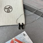 Hermes Mini Pop H Pendant Necklace Black And Silver - Image 4