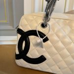 Chanel Cambon Bowler Bag Quilted Leather White And Black 26Cm - Image 8