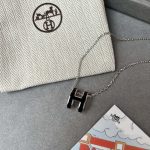 Hermes Mini Pop H Pendant Necklace Black And Silver - Image 7