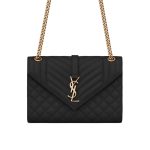 Saint Laurent Envelope Medium In Quilted Grain De Poudre Embossed Leather Black Gold 24Cm 600185Bow911000