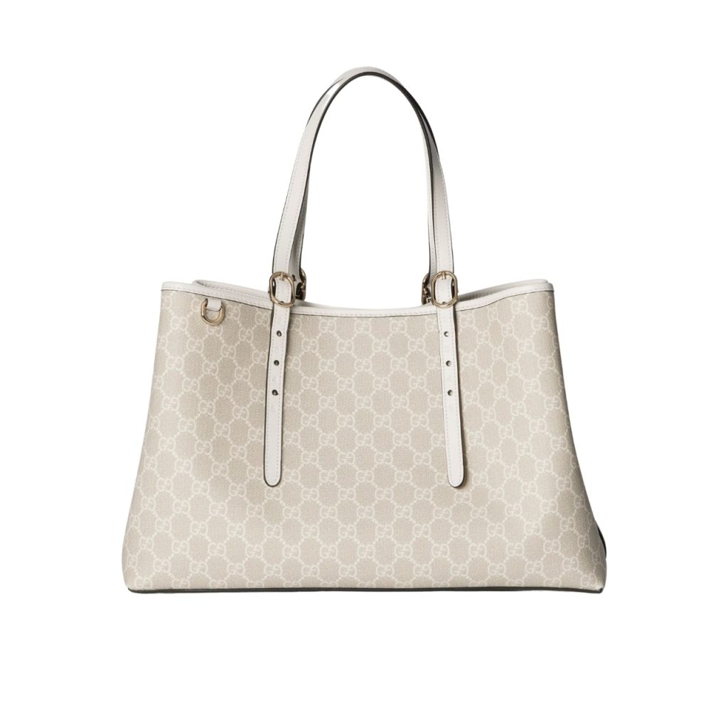 Gucci Gg Emblem Large Tote Bag Beige And White Coated Fabric 38cm 815213 Fad6l 9641 - Image 2