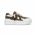 VALENTINO ONE STUD XL LOW-TOP SNEAKER IN NAPPA LEATHER AND TOILE ICONOGRAPHE FABRIC