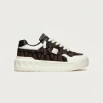 VALENTINO ONE STUD XL LOW-TOP SNEAKER IN NAPPA LEATHER AND TOILE ICONOGRAPHE FABRIC